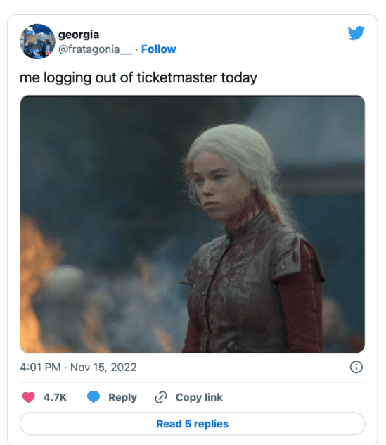 Tweet about the Ticketmaster PR disaster